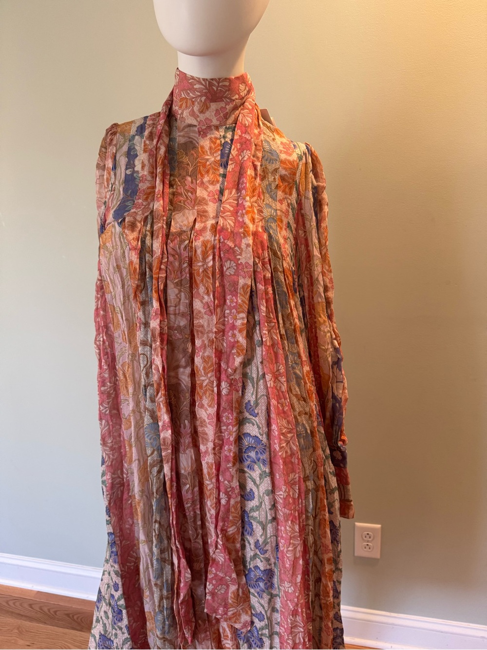 Zimmermann Pastel Floral Midi Dress with Bow Neck - Picture 4 of 8